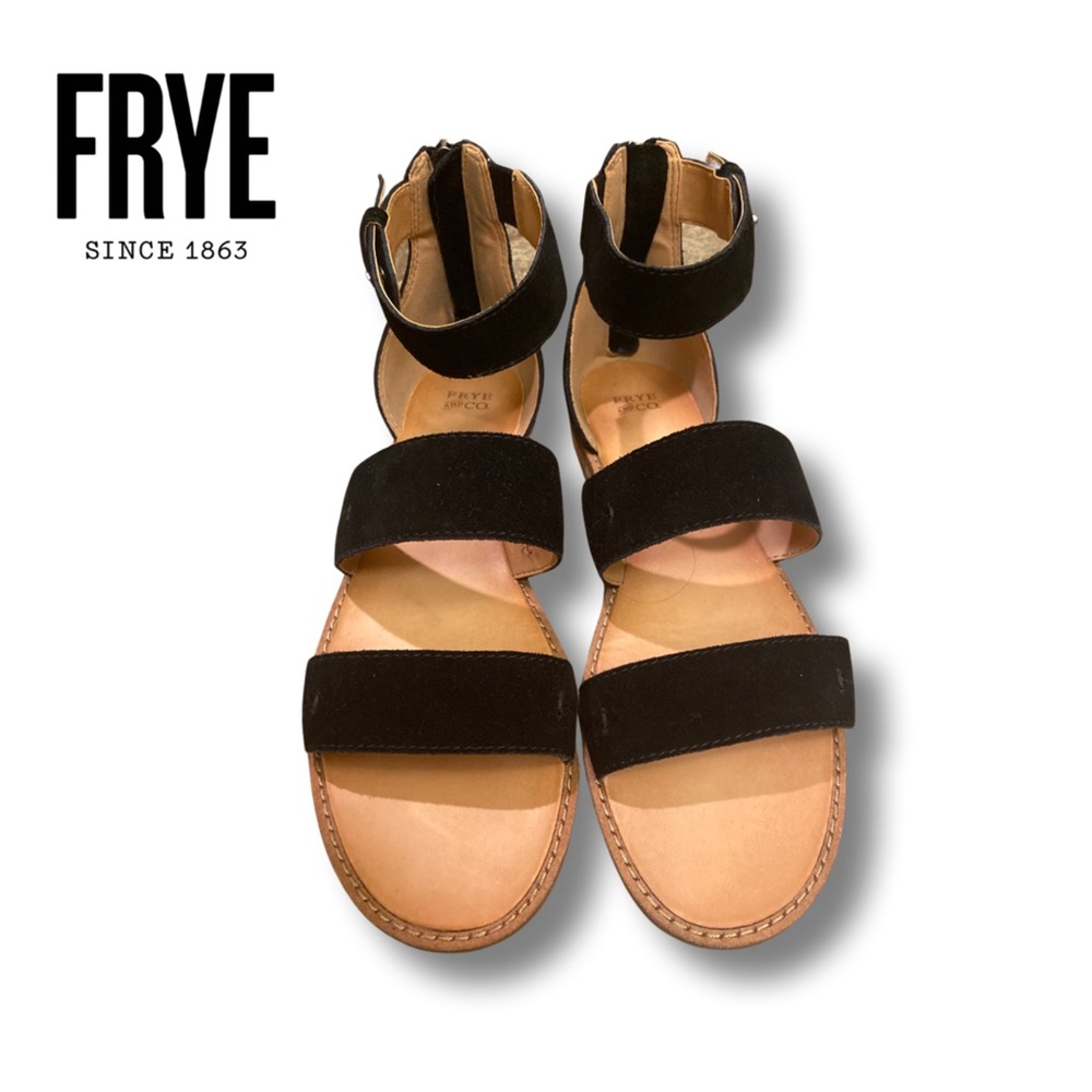 Frye Evie 2 Band Sandals Black Leather Ankle Strap Size 9M